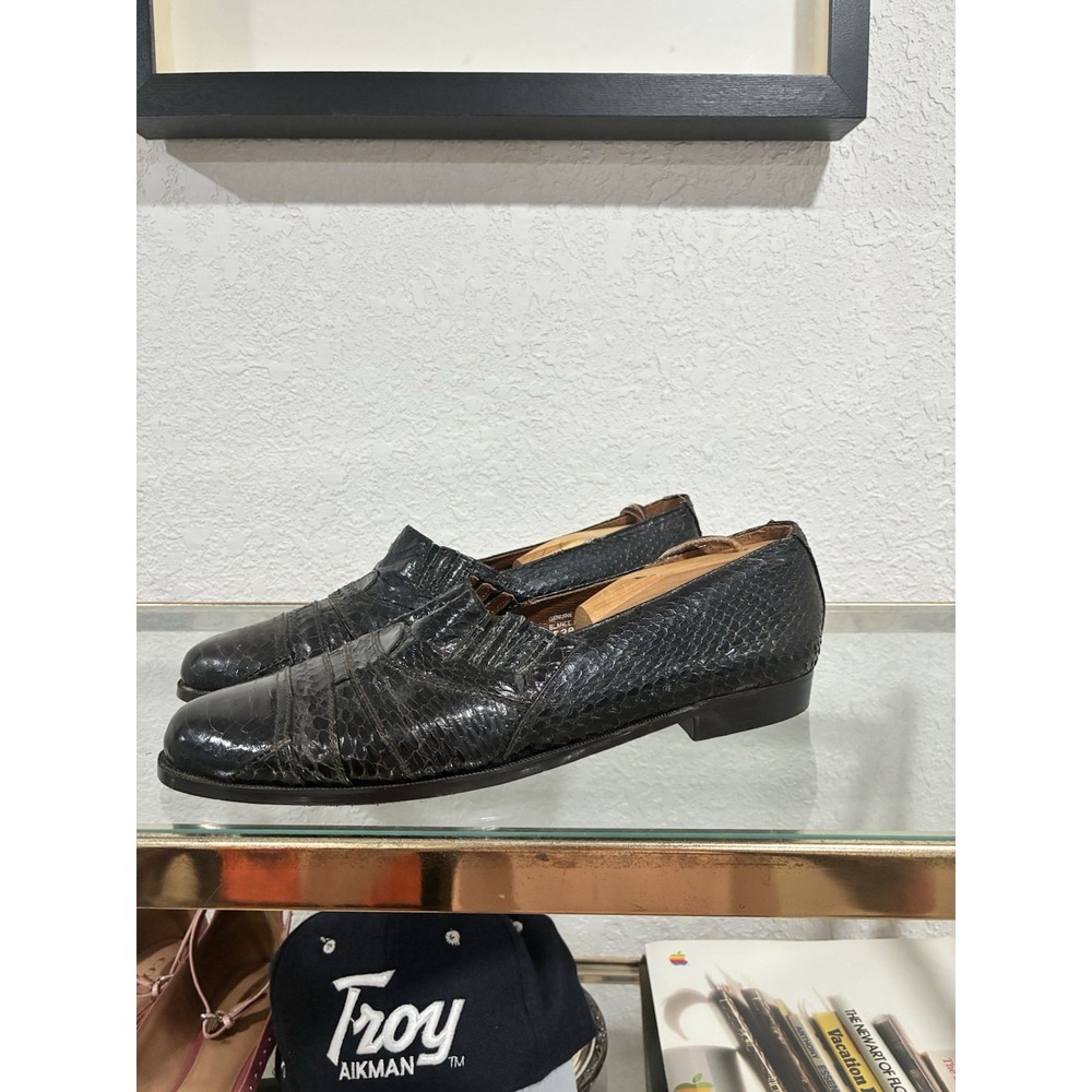 Giorgio Brutini Genuine Snake Skin Black Leather Loafers Shoes Mens Size 9.5
